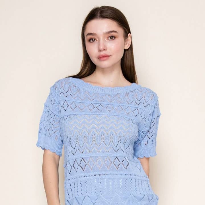 T10638 Top de Malha Sólido de Manga Curta por atacado de White Birch