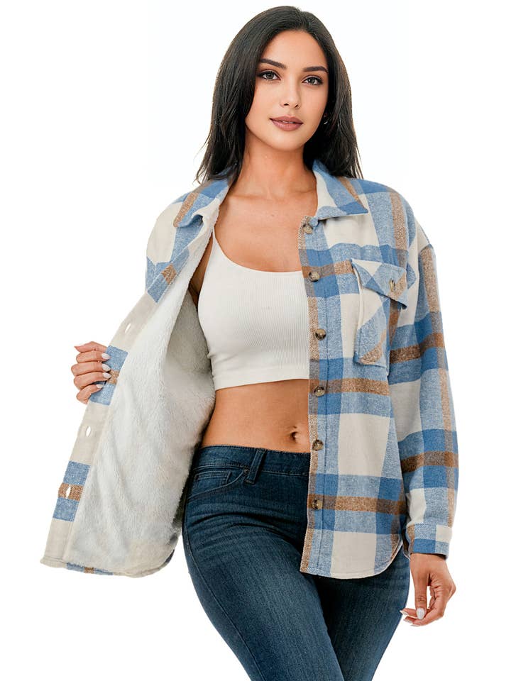 Color 5 - Wholesale Shirt Jacket/Shacket - Women's - Plaid flannel shacket basic shirt jacket w/fur lined inside11
