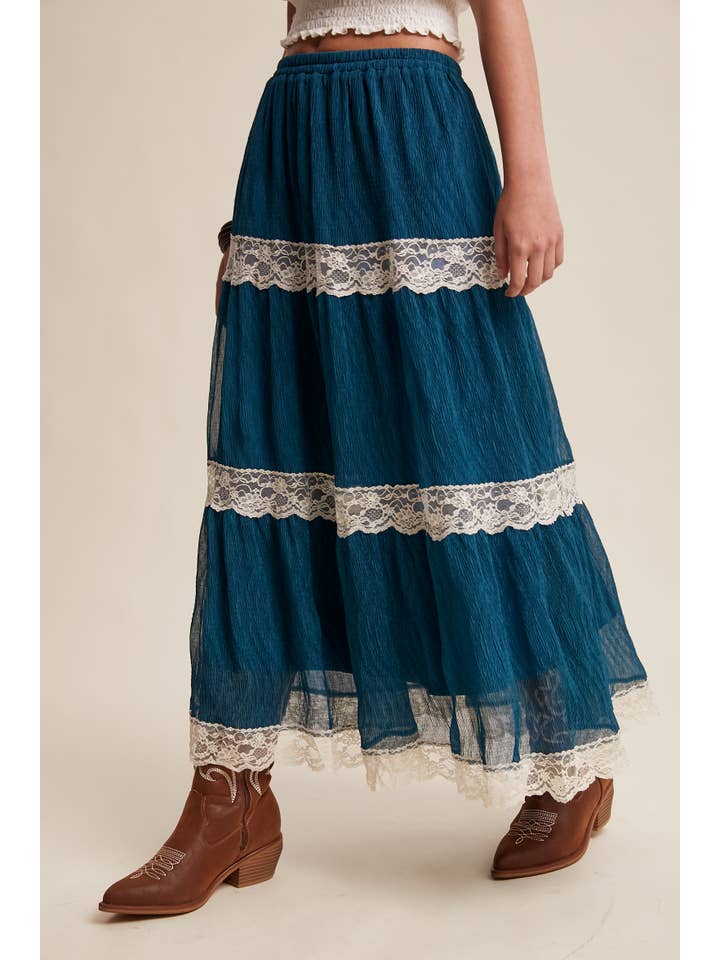 Listicle - Wholesale Skirt - Women's - Tiered Lace-Trim Maxi Skirt LSK027028