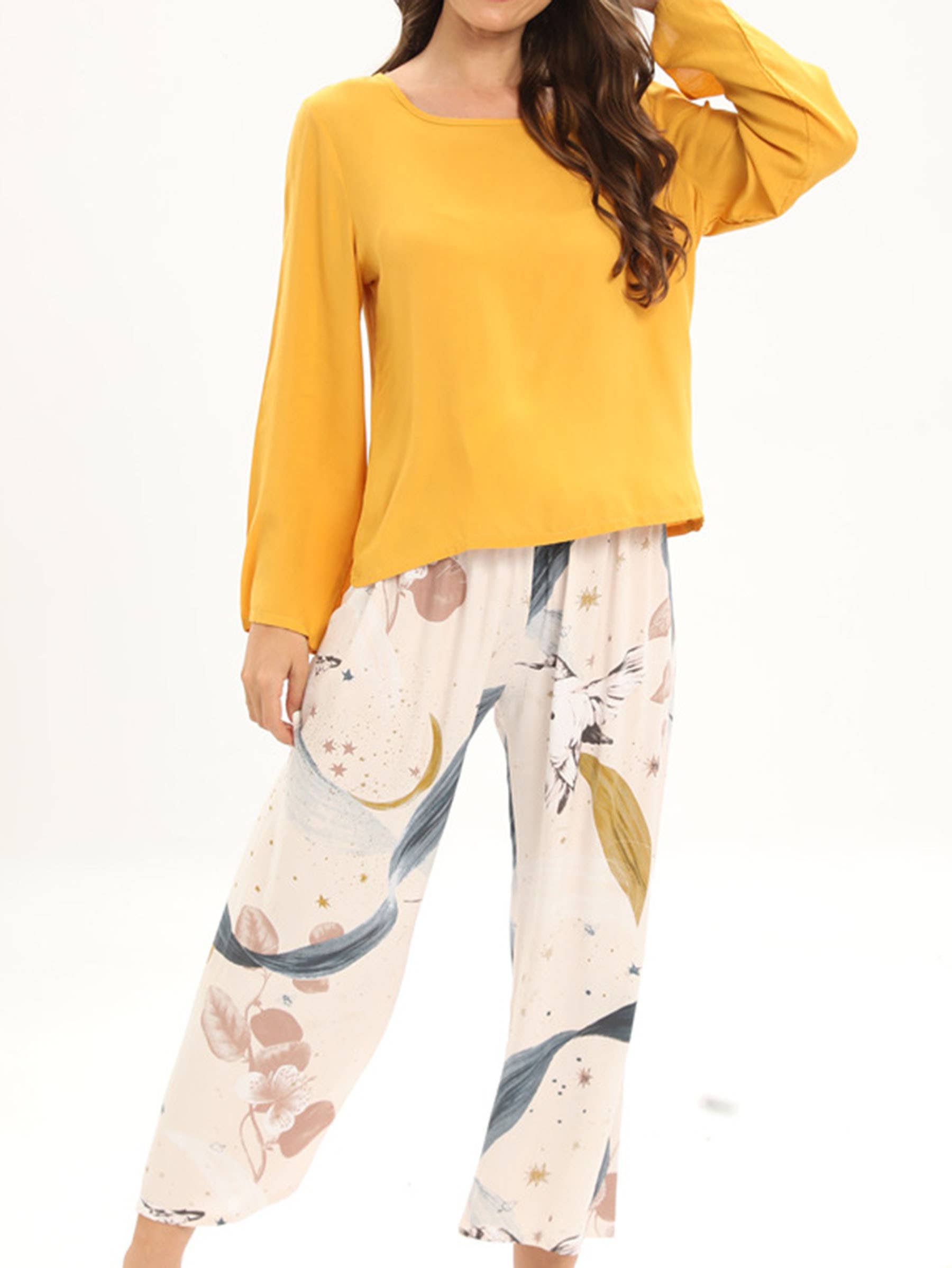 Wholesalesir - Vente Haut et bas de pyjama – femme - Ensemble de pyjama doux à manches longues et pantalon floral0