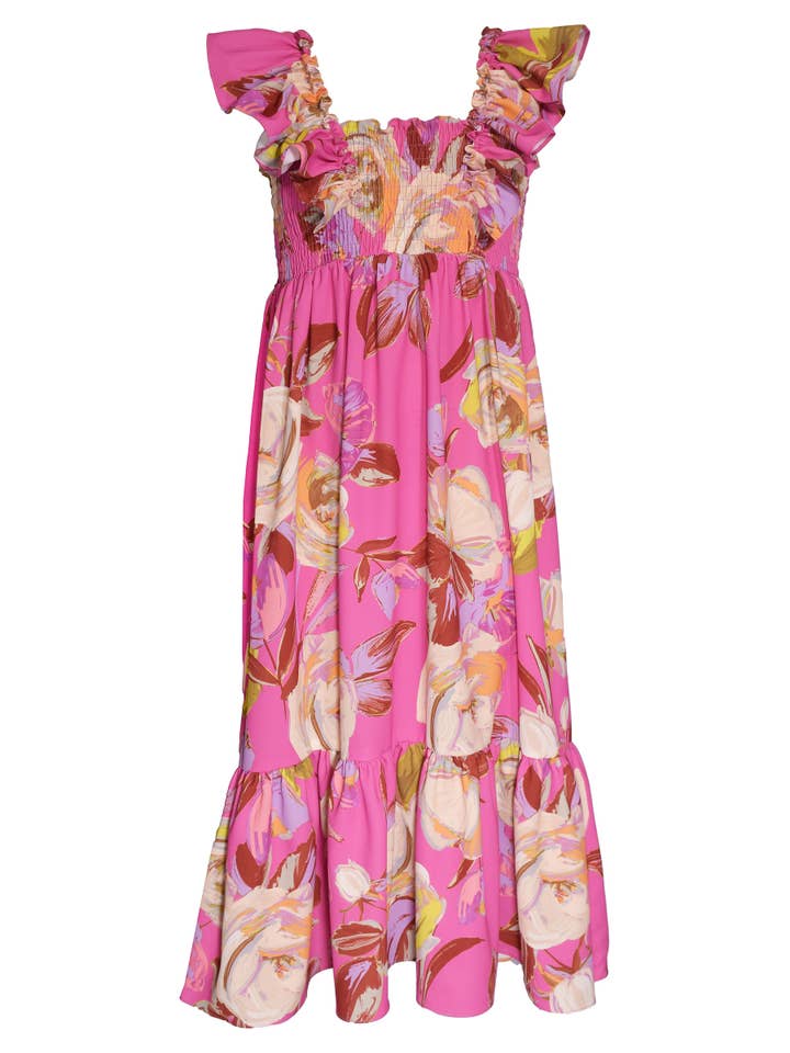 Piger Smoked Floral Maxikjole for engroshandel hos Bonnie Jean