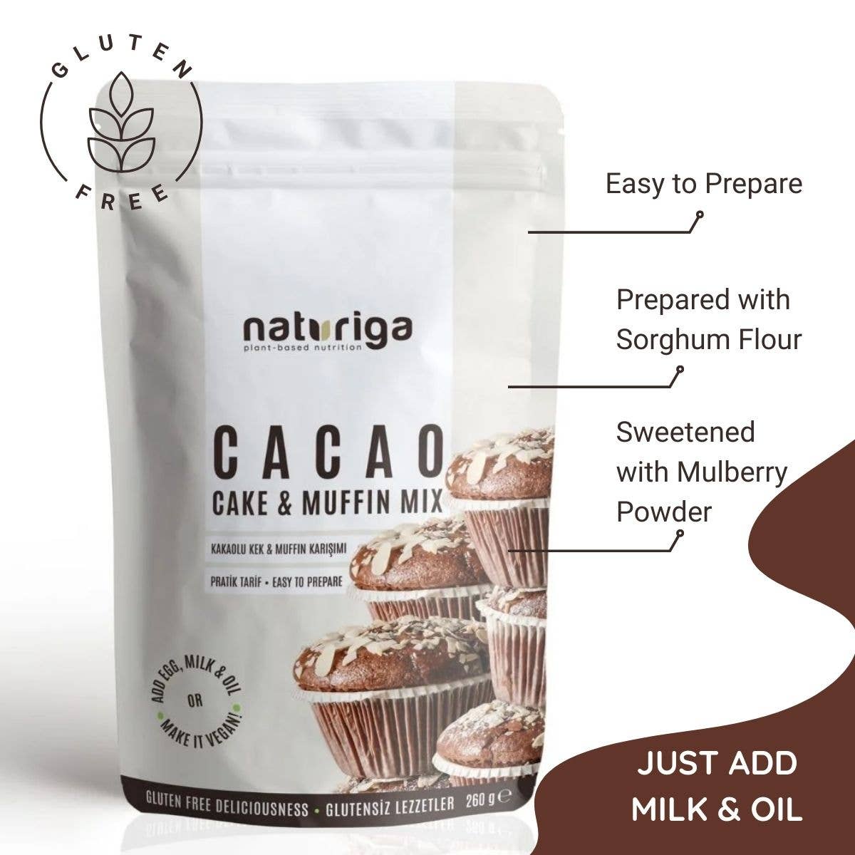 Multi Colored Naturiga Gluten Free Cacao Cake Mix (260 Gr) for wholesale on Faire1