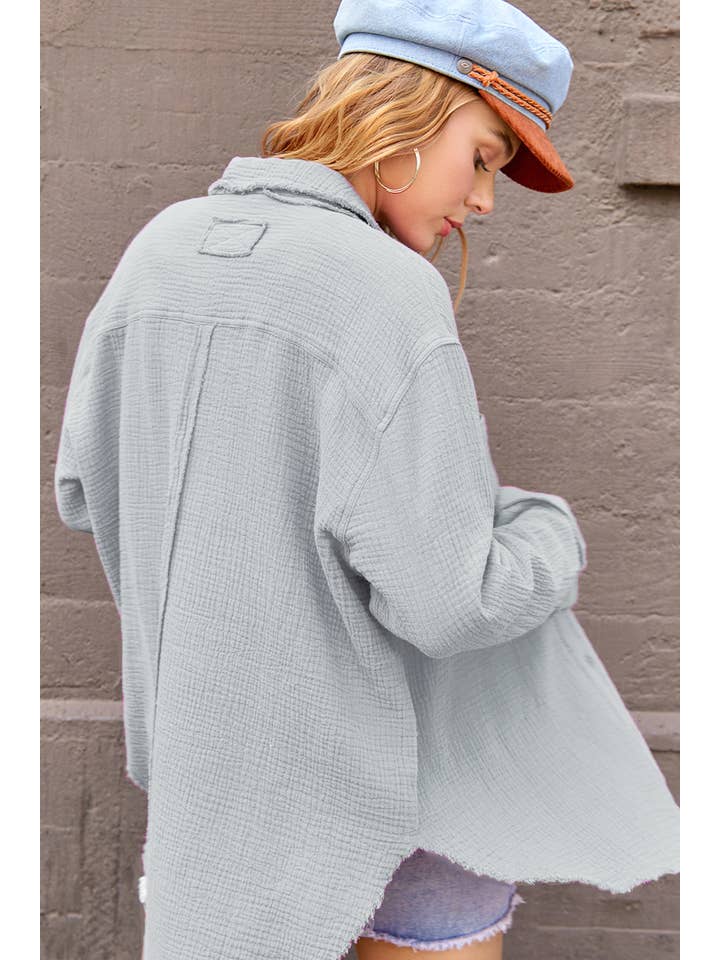 La Miel - Wholesale Button Down Shirt - Women's - SRT7448-Soft Washed Crinkled Gauze Button Down Shirts23