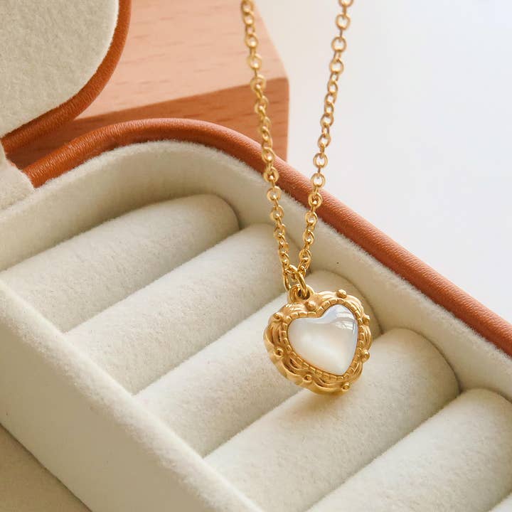Josie Gold Non-Tarnish Vintage Heart Pendant Necklace for wholesale on Faire