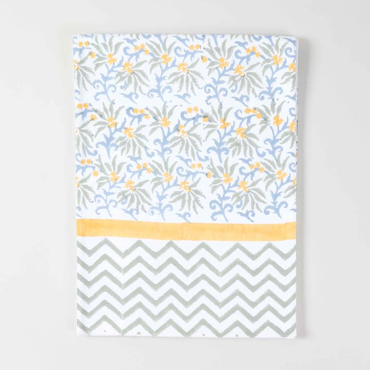 Caminho de Mesa Floral com Impressão Manual - Cinza e Azul por atacado de Eyaas