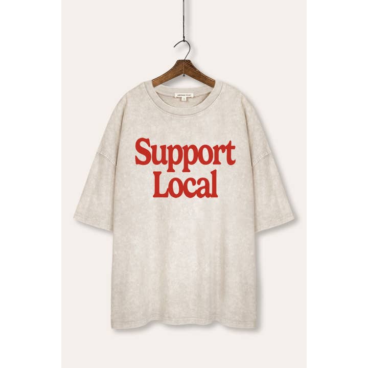 PINK NABI - Wholesale T-shirt (graphic) – women's - SUPPORT LOCAL MINERAL WASH OVERSIZE GRAPHIC T-SHIRT