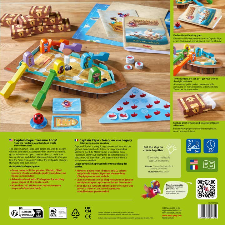HABA USA - Wholesale Board Game - Capt'n Pepe Treasure Ahoy! - Cooperative Adventure Game