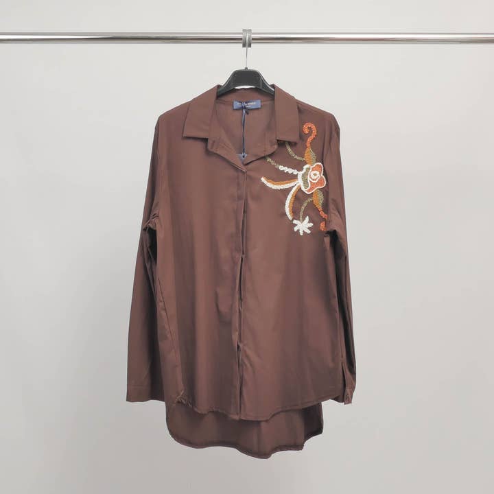 Long Embroidered Shirt with Floral Pattern – TDM79725 for wholesale by Cecile Wang