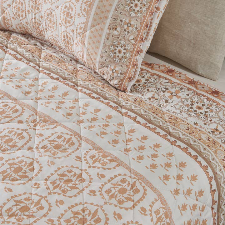 Gold Boho Printed Bordered Quilt Set with Shams for wholesale on Faire