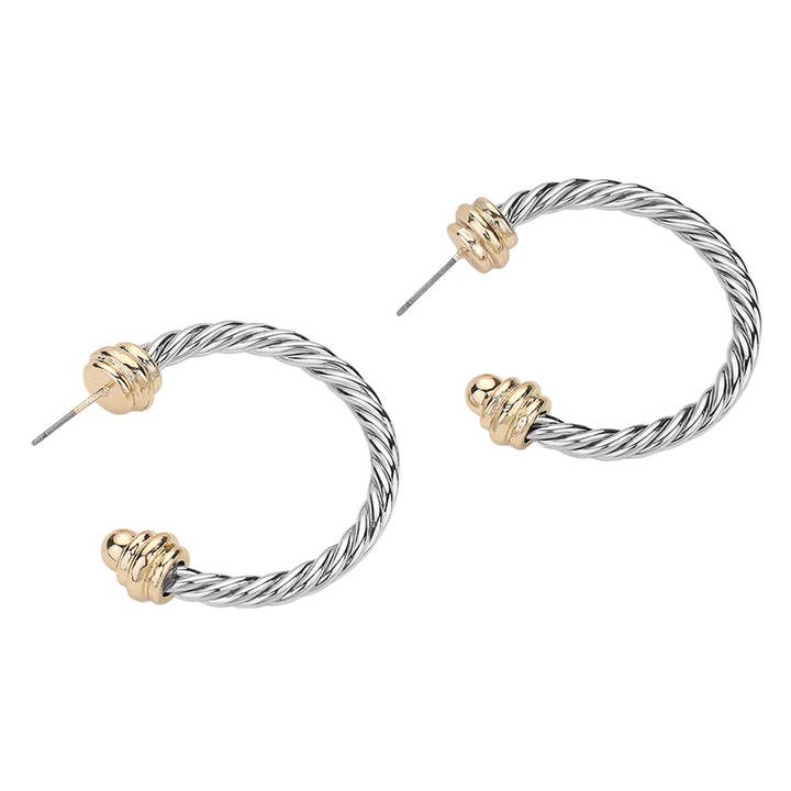 Sensibling Corp. - Wholesale Hoop Earrings - Two Tone Metal Rope Hoop Earrings