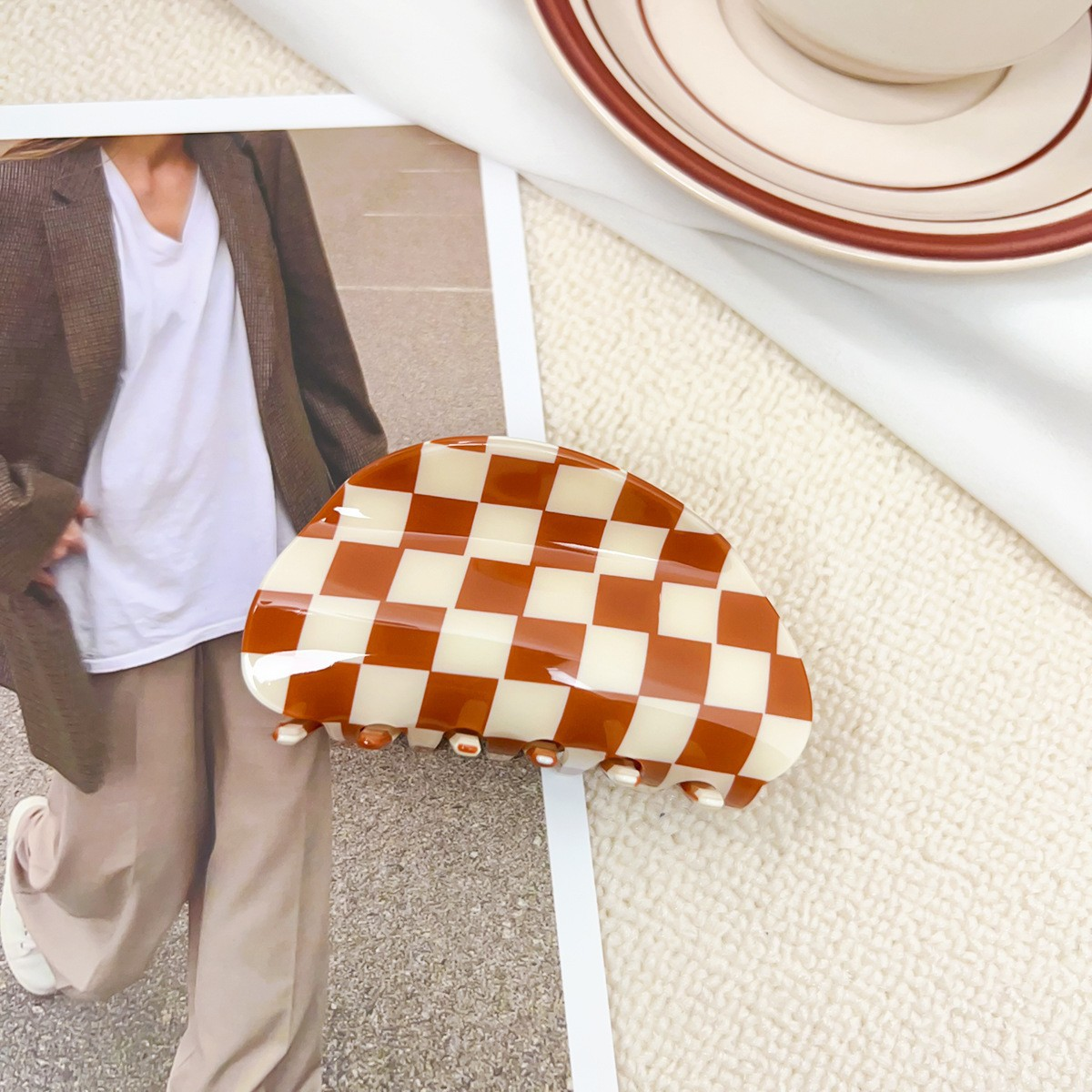 ACCITY - Wholesale Hair Clip - Women's - Checkerboard Hair Claw – Candy Color Acetate Look_CWMM1008411