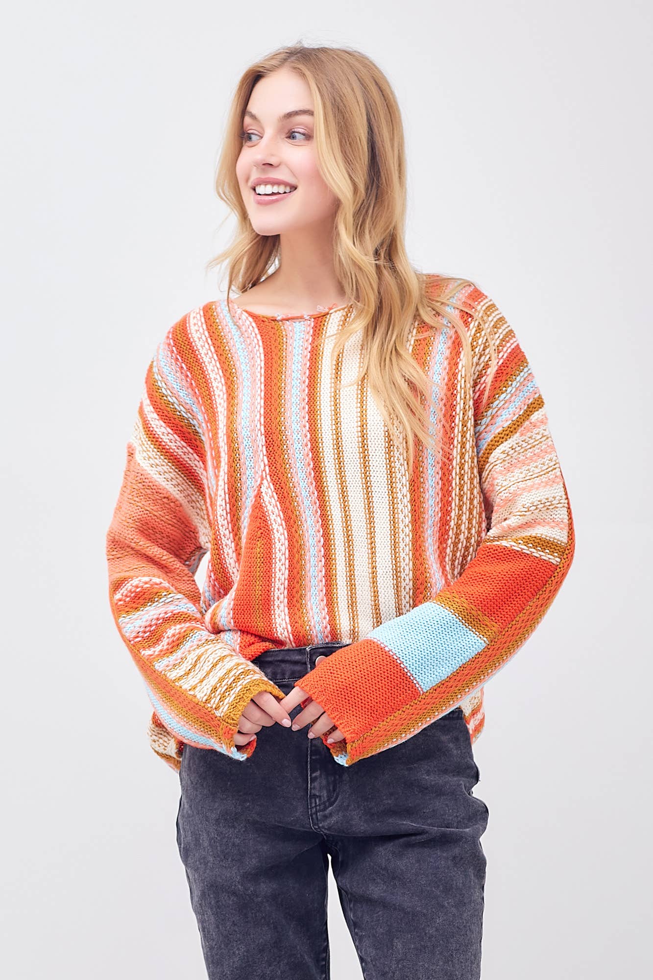 Polagram by Wellmade USA - Wholesale Knit Sweater - Women's - MIXED STRIPE SWEATER5