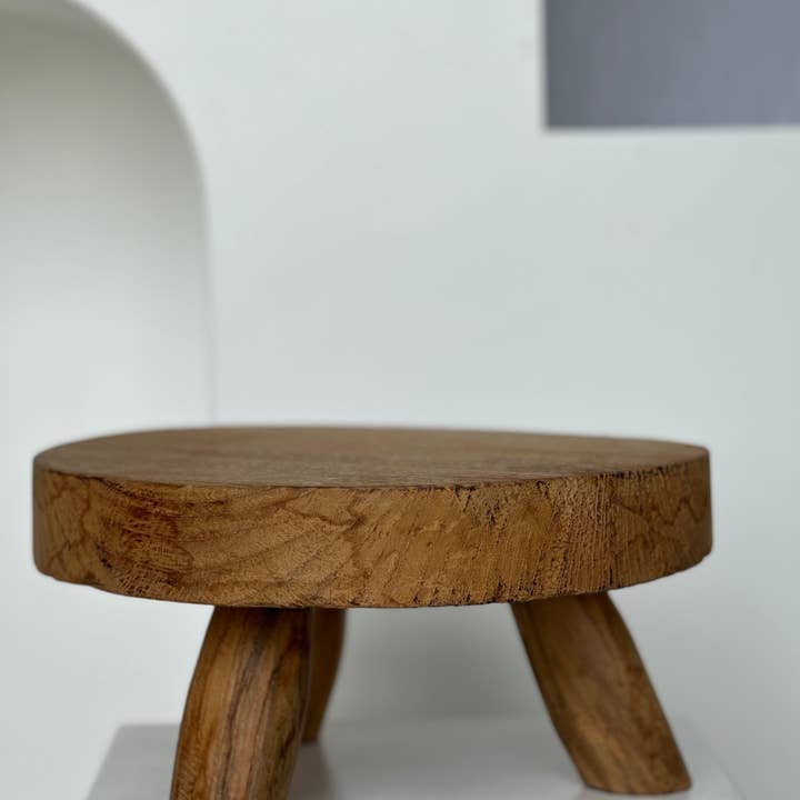 Office Objets - Wholesale Stool - Small low three-legged stool in upcycled blond teak D:30 H:1585