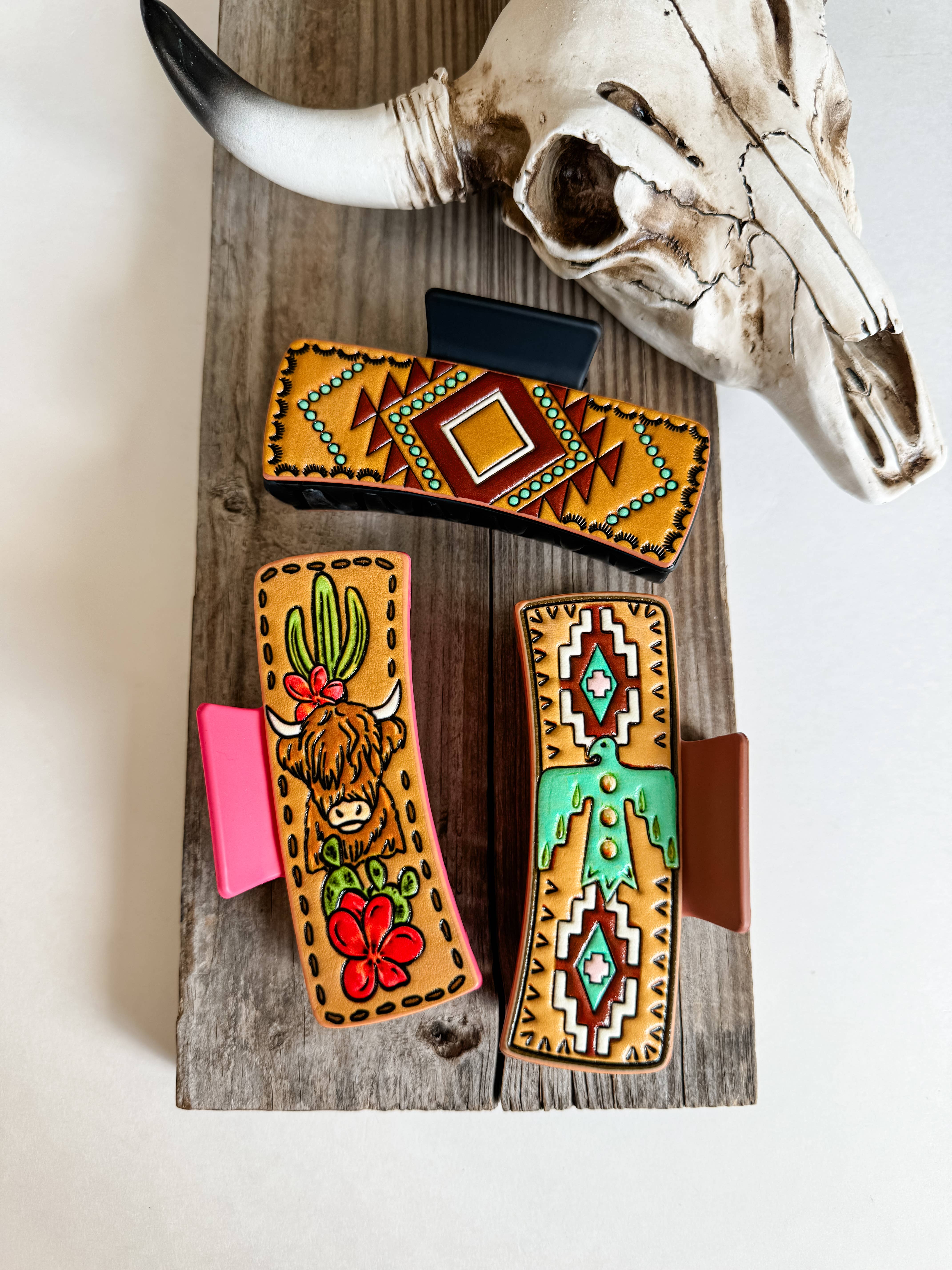 Boho Ranch Shop - Wholesale Hair Clip - Women's - Large Western Faux Embossed Leather Hair Clip Claw4