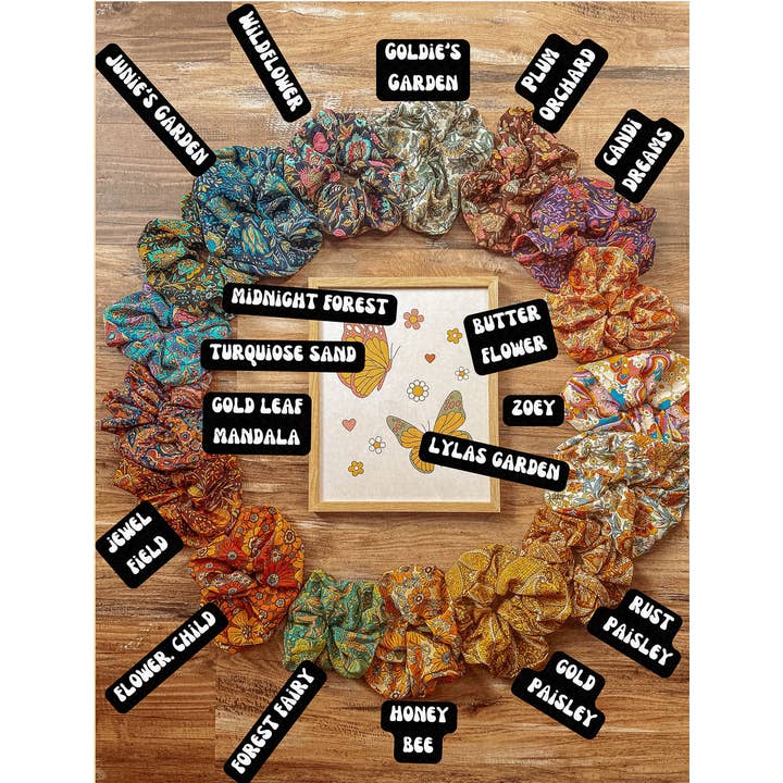 Gardenbelle Shop - Wholesale Scrunchie - Women's - Boho Oversized Silk Floral Hair Scrunchies, Hippie Bohemian