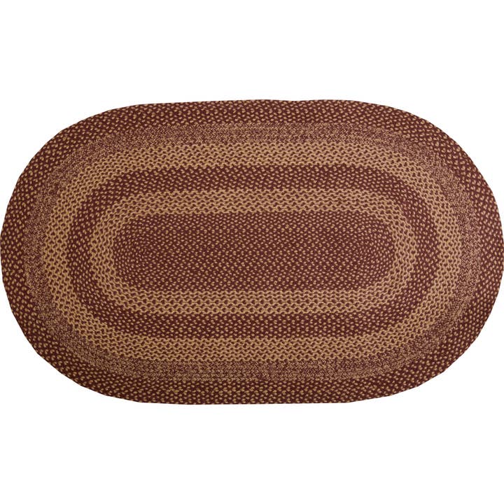VHC Brands - Wholesale Area Rug - Burgundy Tan Jute Rug Oval w/ Pad 36x60