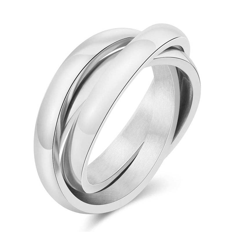 Perimade & Co. LLC – wholesale Band/stacked ring – Classic Tricolor Rolling Band Ring in Stainless Steel1
