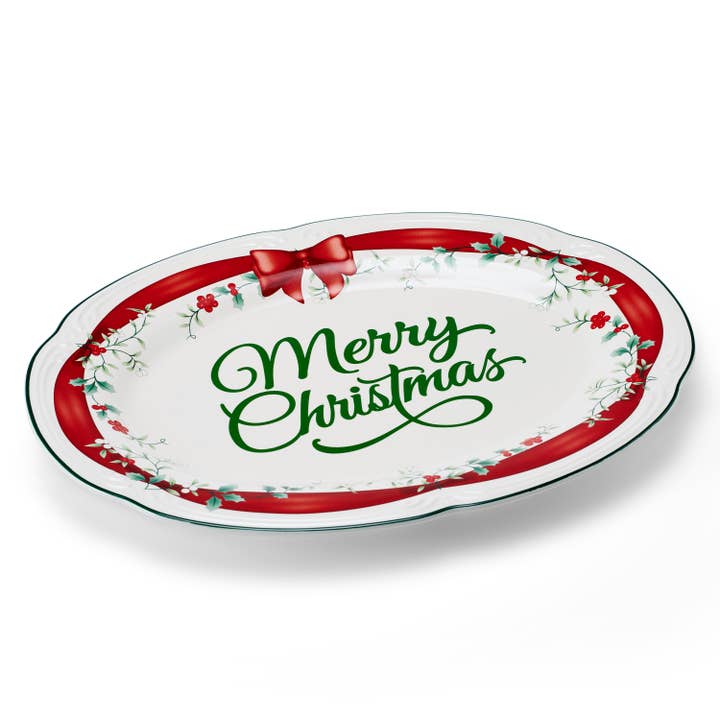 Fitz and Floyd® Mikasa® Pfaltzgraff® - Wholesale Platter - Winterberry 14In Platter Red Ribbon Gift Box Pkg