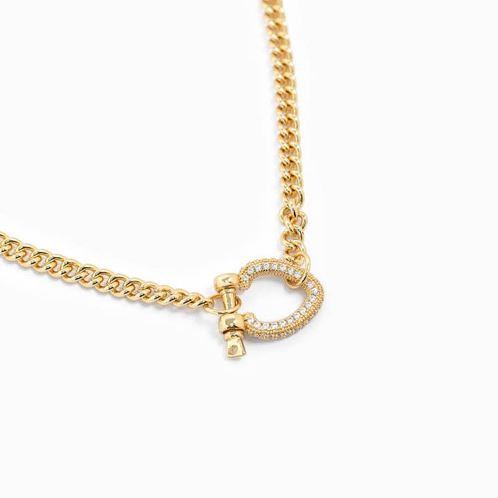 Sessori - Vente Colliers à pendentif - Collier Mousqueton Épais à Maillons Pavés CZ2