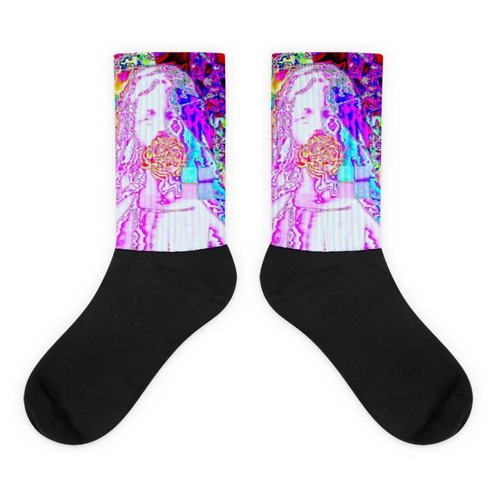 Chaussettes Atomic Mary Violet Flame Acid Psychedelic Glitch pour la vente par TECHNOIRCANDY