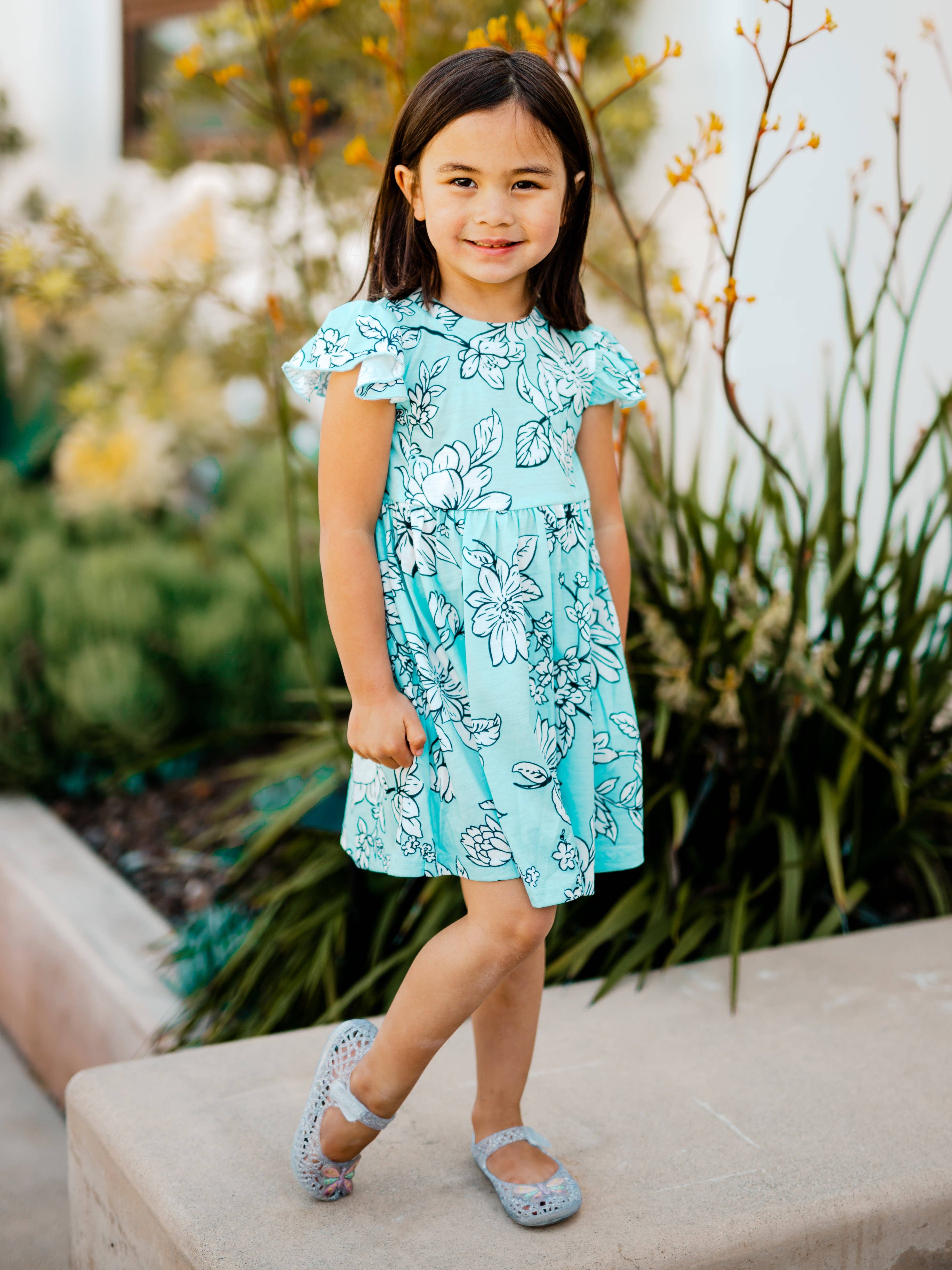 Tickled Teal - Wholesale Dress - Kids - Ruffle Sleeve Little Girls Dress10
