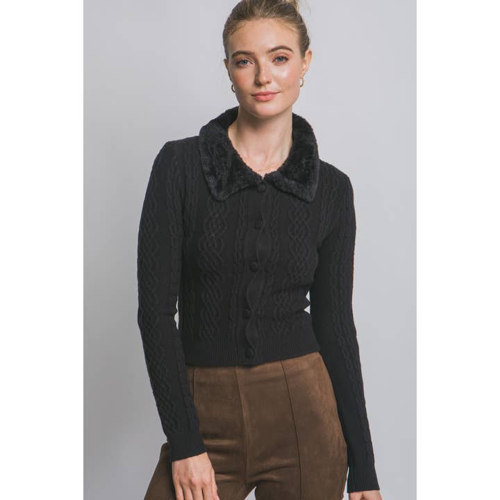 Faux-Fur Collared Trim Cardigan for wholesale by UP CLOTHING