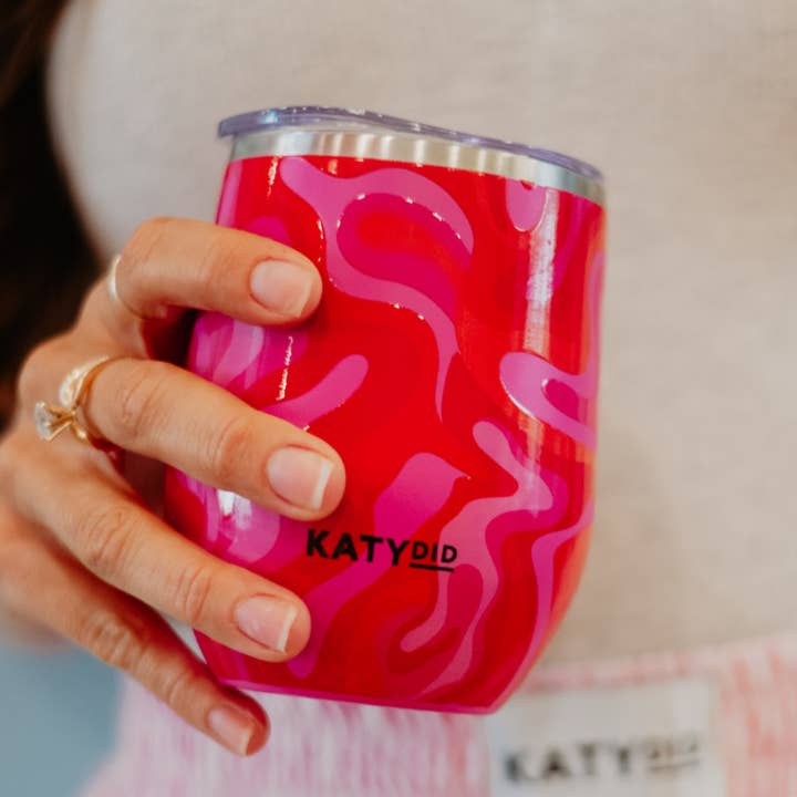 Hot Pink Retro Swirl Stemless Wine Tumbler for wholesale on Faire0