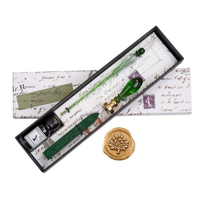 Freund Mayer & Co. – Engroshandel Pen – Grønt glas segl og kalligrafipen med blæk sæt6