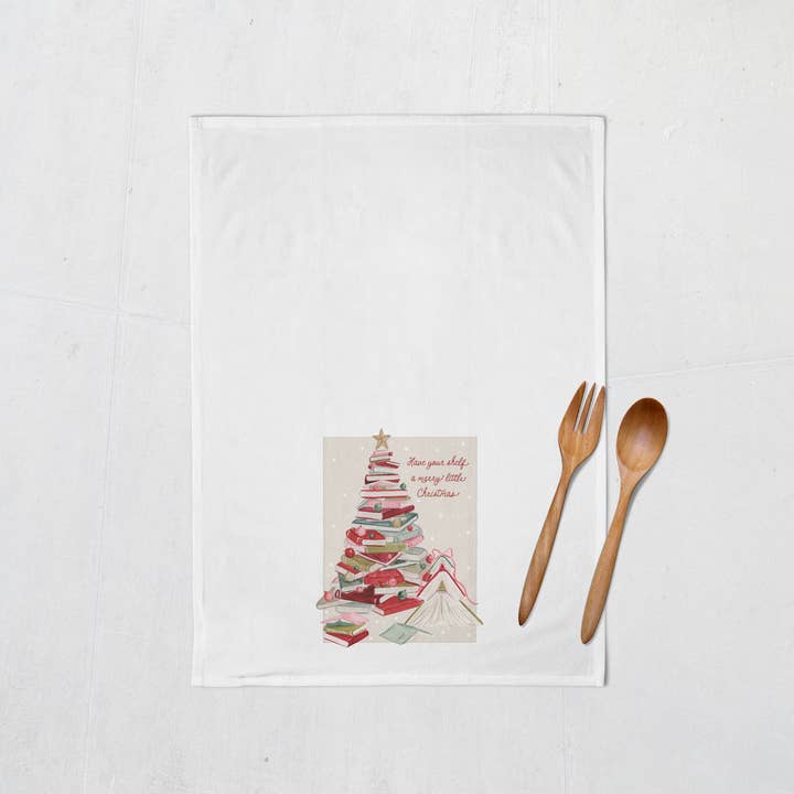 The Scribblist - Wholesale Tea Towel - Have Your Shelf a Merry Little Christmas Book Tree Tea Towel3