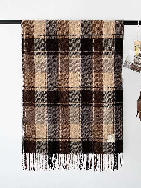 VividLux - Vendita all'ingrosso Sciarpa - Donna - Scialle&Sciarpa a Quadri a Righe con Nappe a Contrasto di Colore1