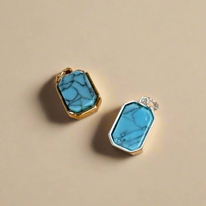 My Girl in LA - Wholesale Individual Charm/Pendant - Semi-precious Turquoise Square Charm