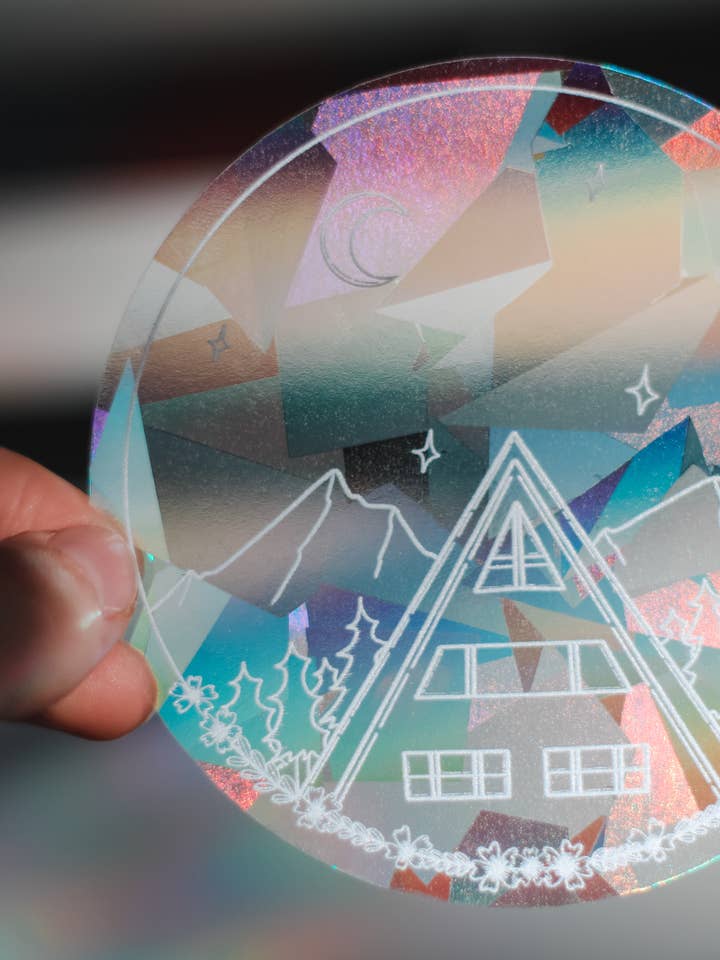 A Frame Cabin Mountain | Sun Catcher Decal for wholesale by Scribbles and Doodlez