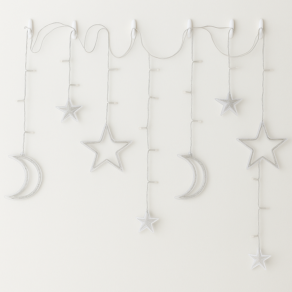 WYW - Wholesale String Lights - 11.5ft Solar Moon Star String Light Warm Color Curtain Garde1