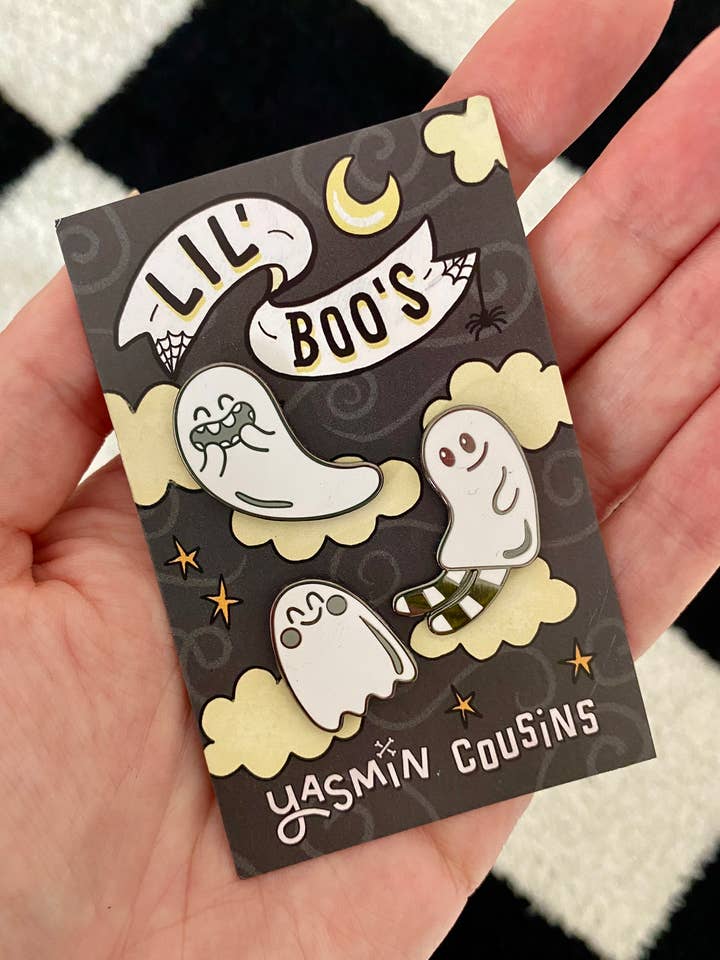 Ghost Hard Enamel Pin Set Of Three | Cute Ghost Pins | Spook for wholesale by Yasmin Cousins