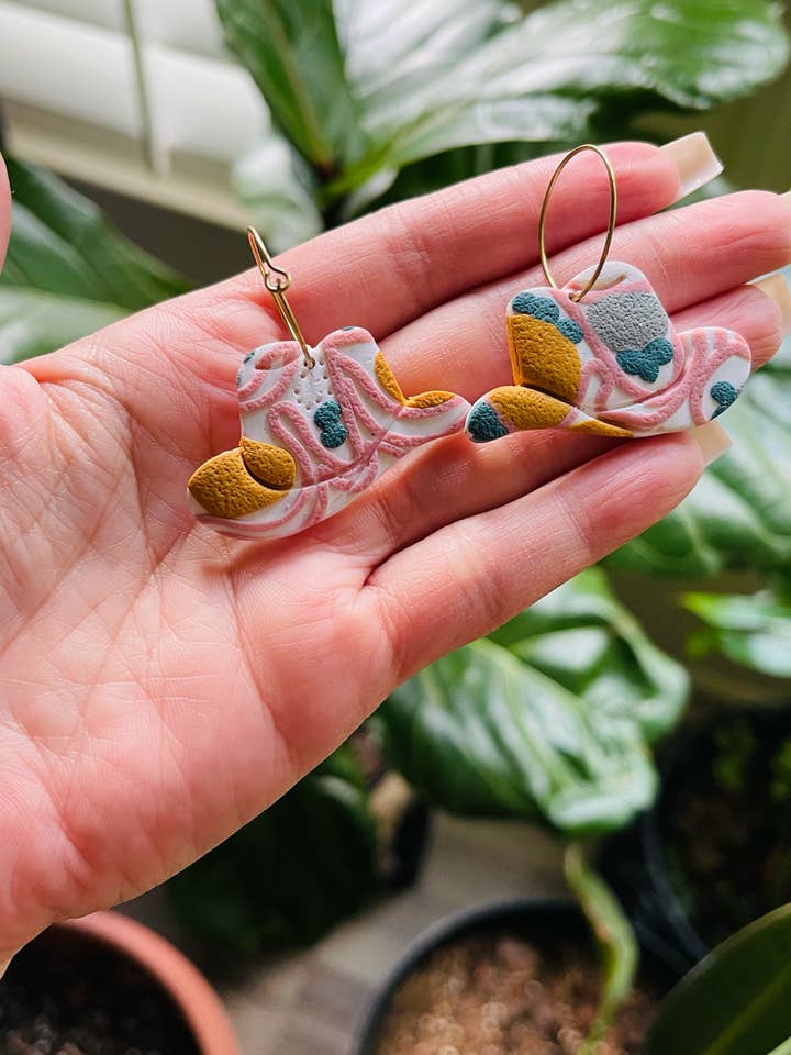 Cowboy Hat Organic Print Polymer Clay Earrings for wholesale by Jem and Riley