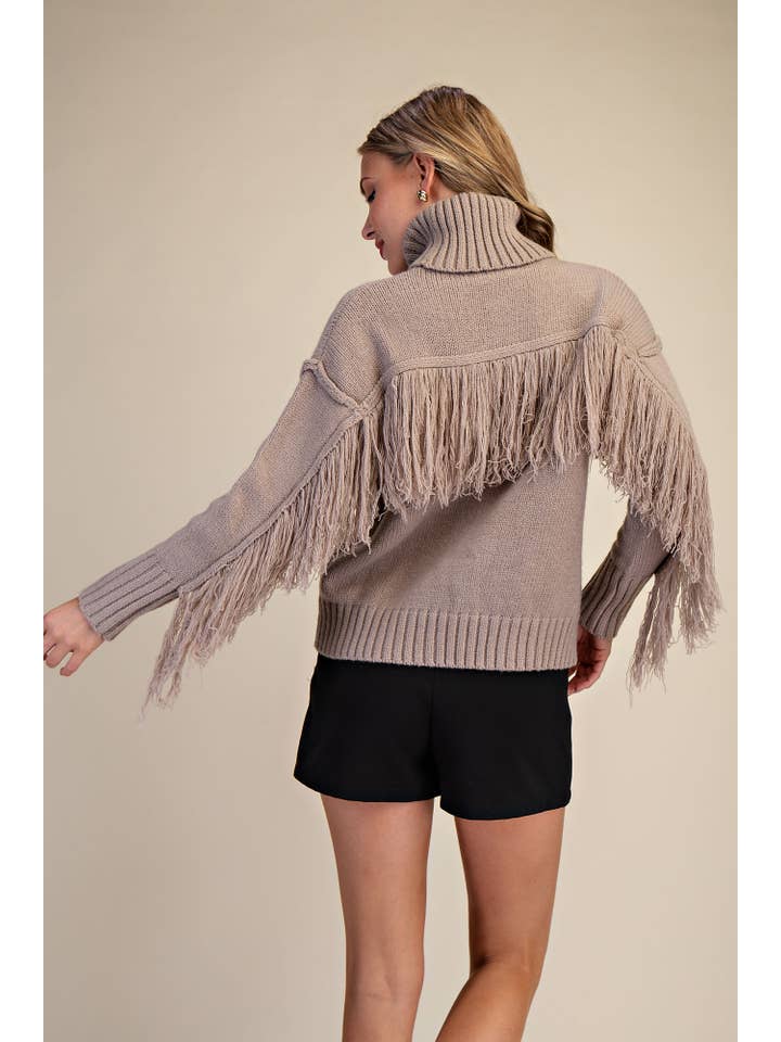 Glam - Wholesale Knit Sweater - Women's - Turtleneck Long-Sleeve Sweater With Fringe Detail16