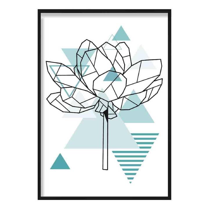 Póster estampado geométrico escandinavo con flor de peonía azul para venta al por mayor de Artze Wall Art