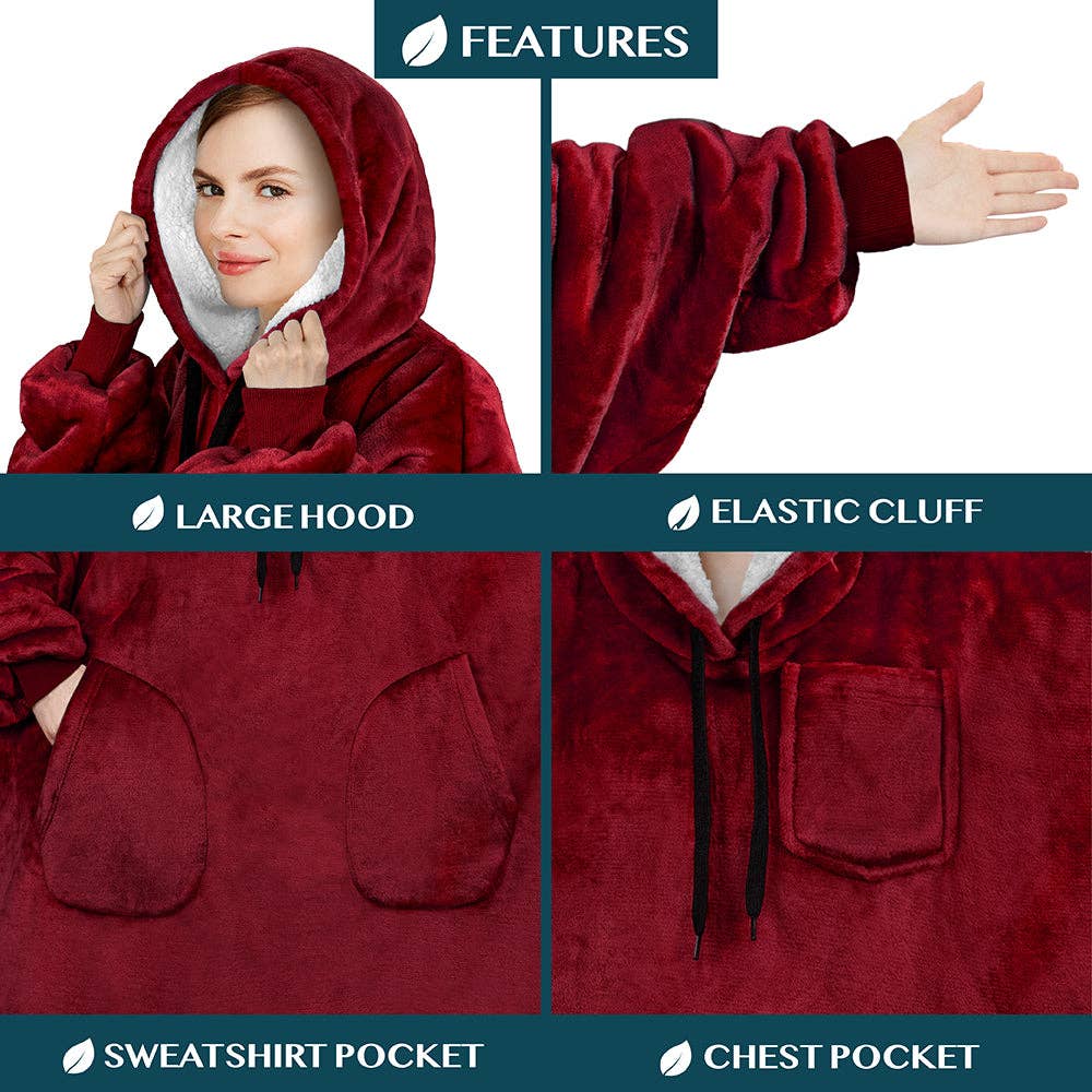Pavilia - Wholesale Hoodie - Women's - Chest Pocket Sherpa Hoodie Blanket - Patch Pocket (Regular / Long)84