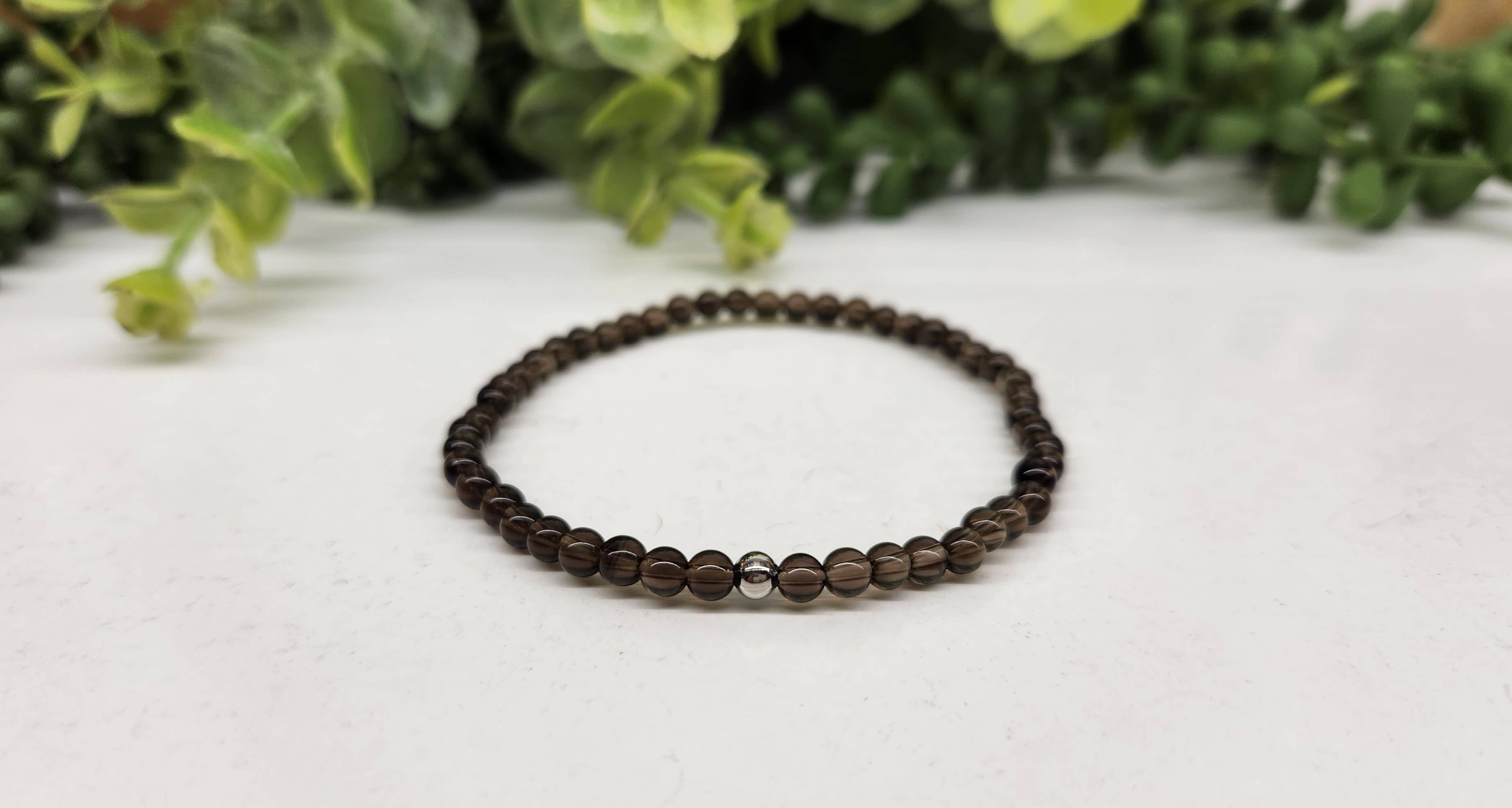 Meraki Gemstones - Wholesale Beaded Bracelet - Smoky Quartz Stretchable Bracelet 4MM Beads - 7.5" Long1