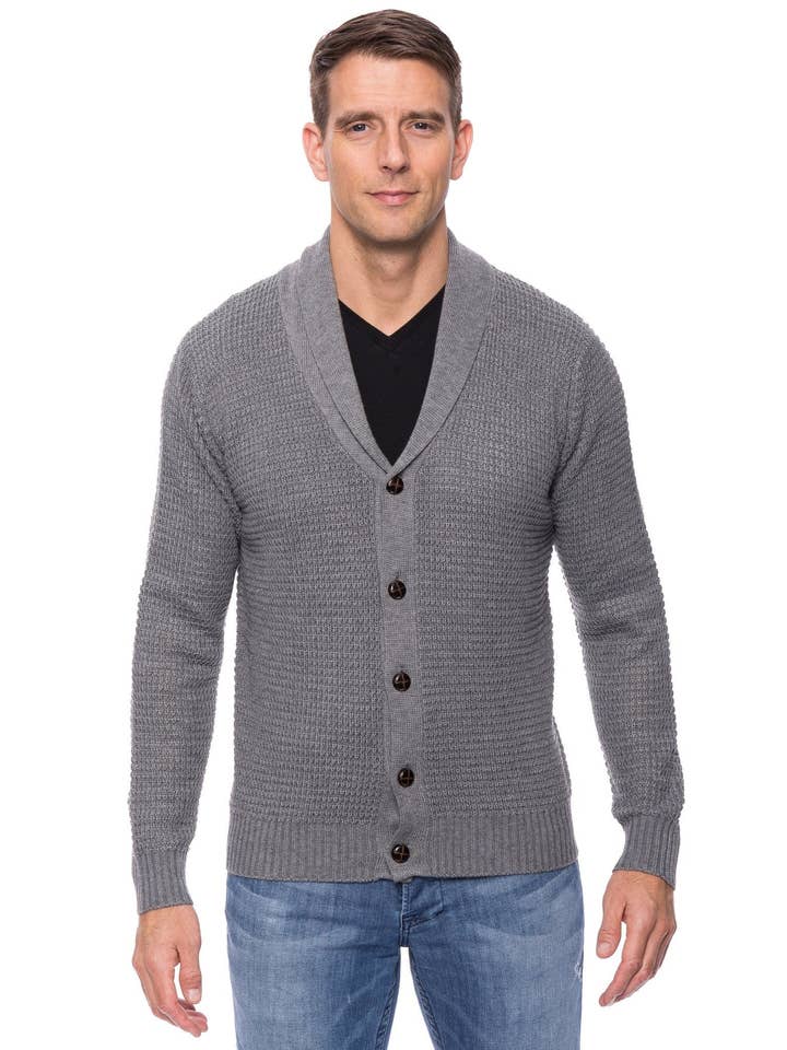 Cardigan à col châle en laine mélangée au point gaufré - Gris chiné pour la vente par Tocco Reale