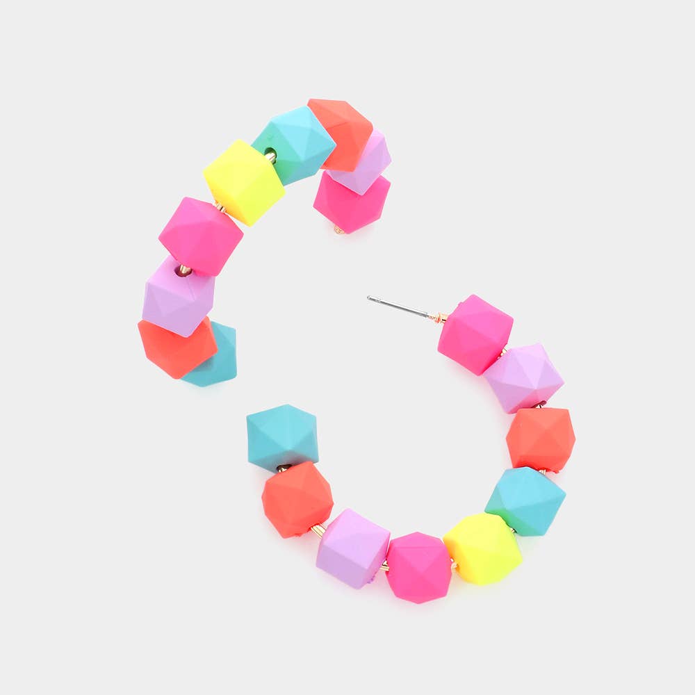 Sensibling Corp. - Wholesale Hoop Earrings - Colored Faceted Ball 1.8 Inch Hoop Earrings