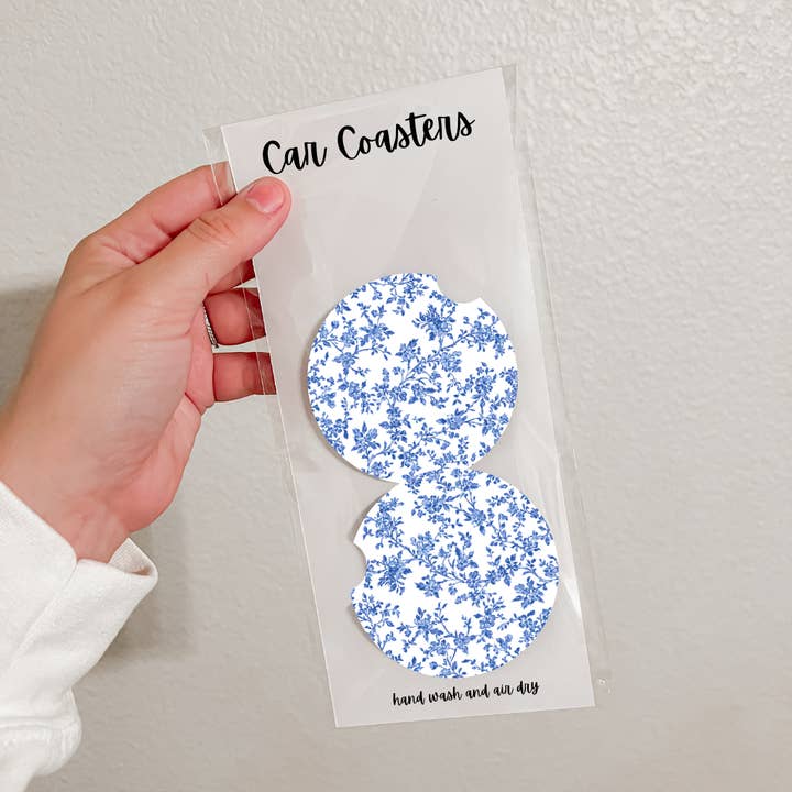 Olivia + Rose - Wholesale Car Coaster - Women's - Set of 2 Neoprene Car Coasters | Blue Florals (20 Options)18