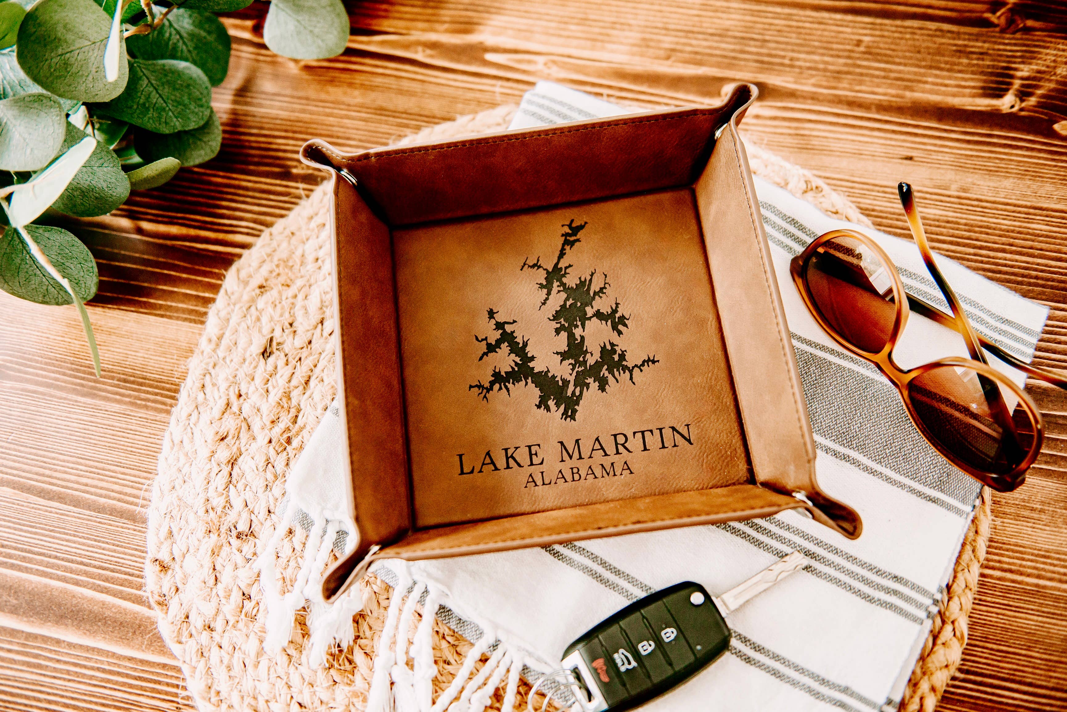 The Lillie Pad - Wholesale Decorative Tray - Custom Lake Map Engraved Leatherette Valet Tray3