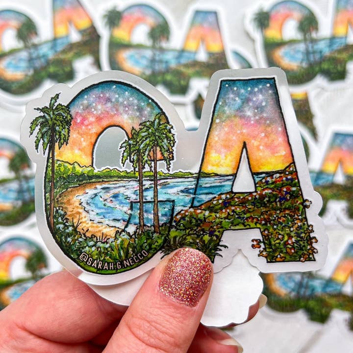 BarnHouse Studios - Wholesale Sticker - California Landscape Letters, 3" Clear Vinyl Die-Cut Sticker