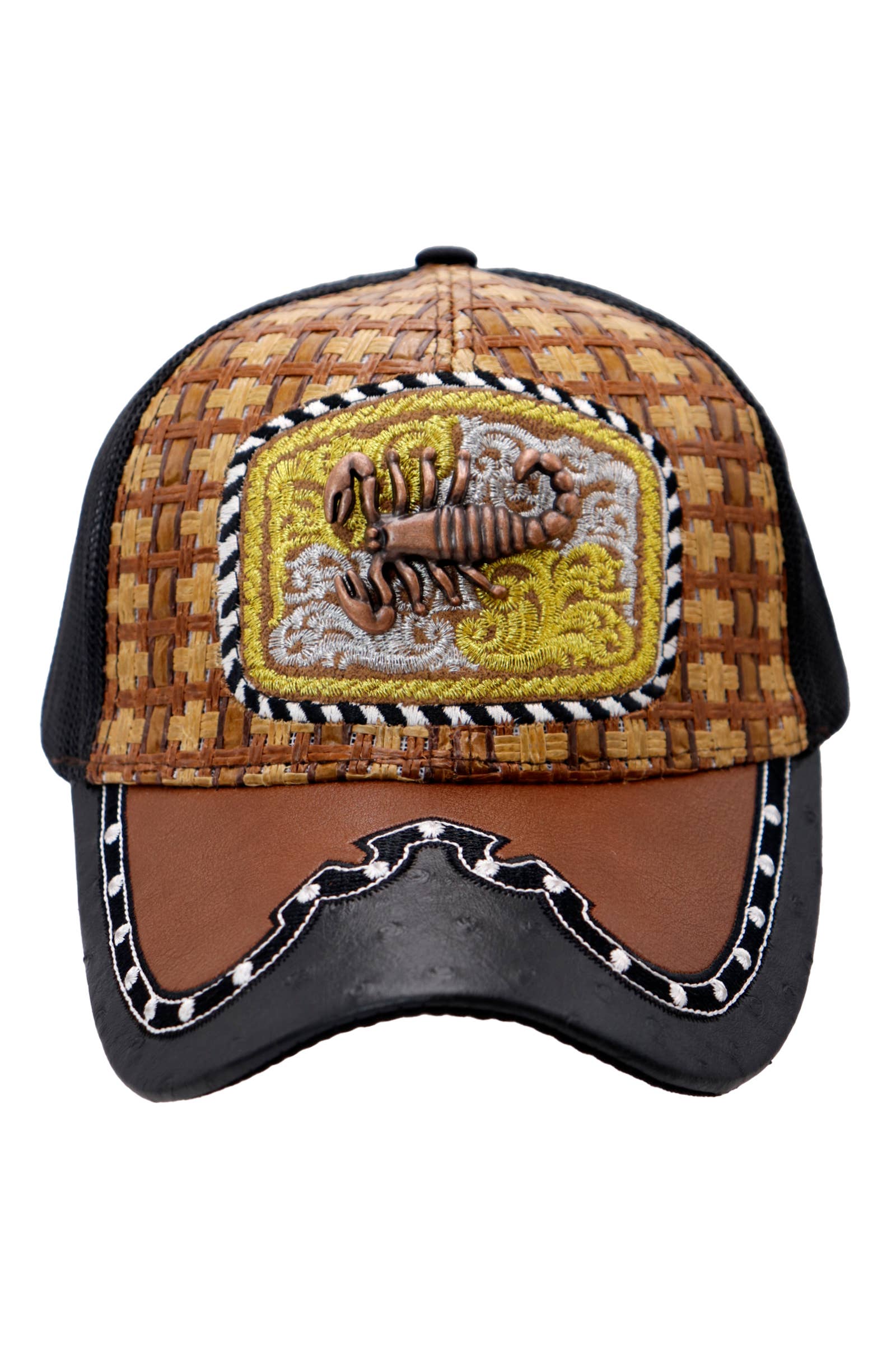 Cap Zone – Engroshandel Trucker hat - Unisex – Bronzed Emblem Vegansk Læder Strå Mesh Charro Kasket2