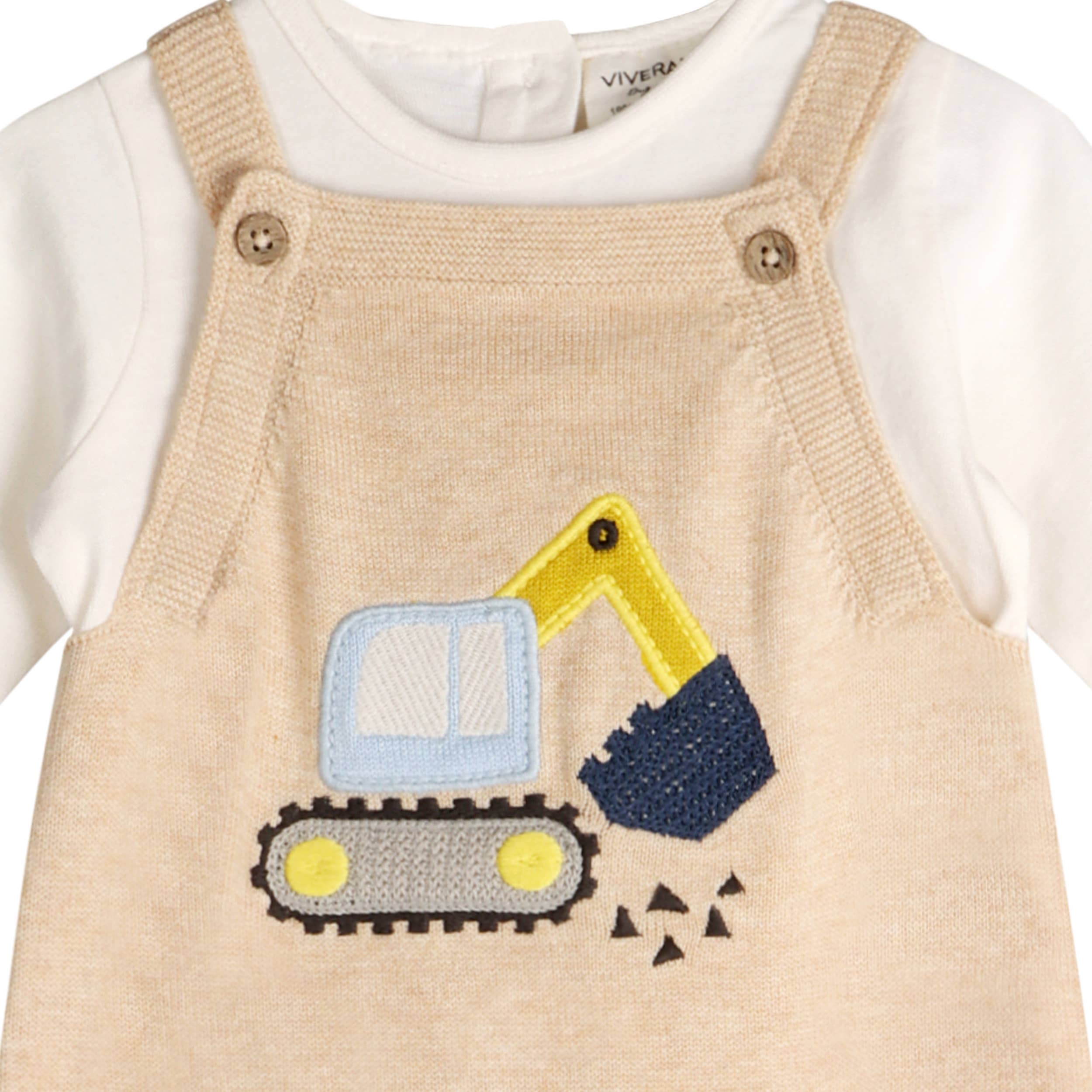 Oat Heather Excavator Truck Embroidered Baby Overall Set -Organic Cotton for wholesale on Faire2