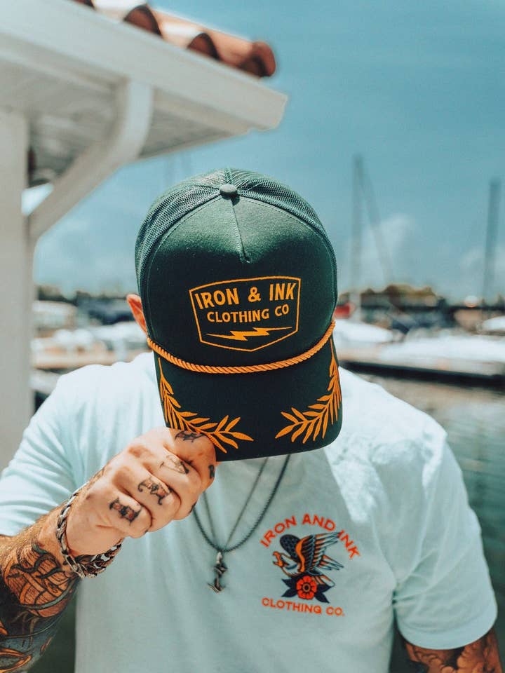 New custom "Captains" SnapBack hat- Forest green for wholesale by Iron And Ink Clothing Co