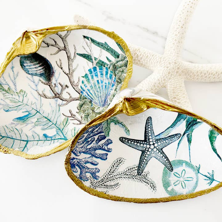 Starfish Coral Reef Decoupage Clam Shell Trinket Dish for wholesale by Adori Designs