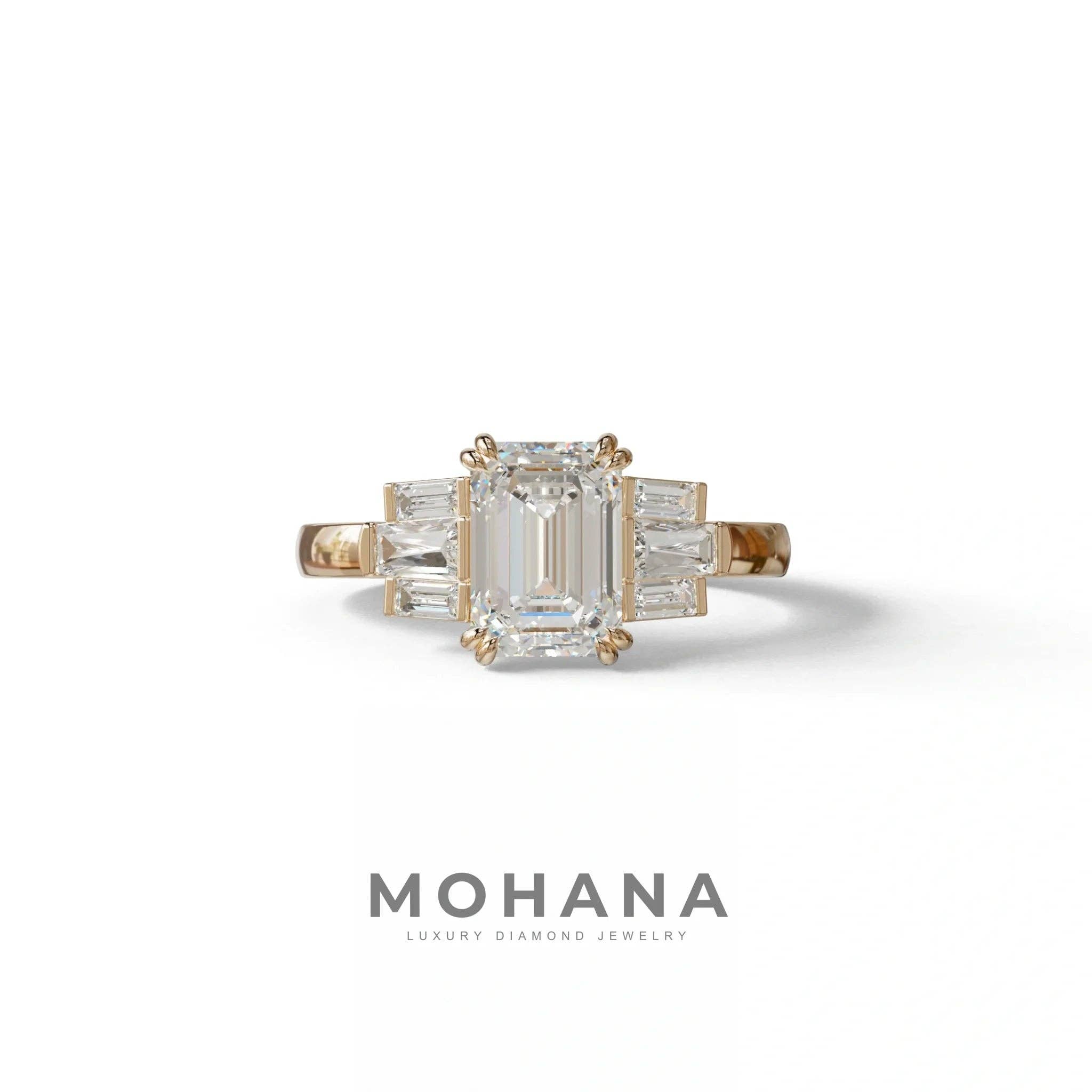 Mohana Jewels - Luxury - Vendita all'ingrosso Anelli di fidanzamento - Anello di fidanzamento con diamante coltivato in laboratorio taglio smeraldo da 3 carati - Leela0