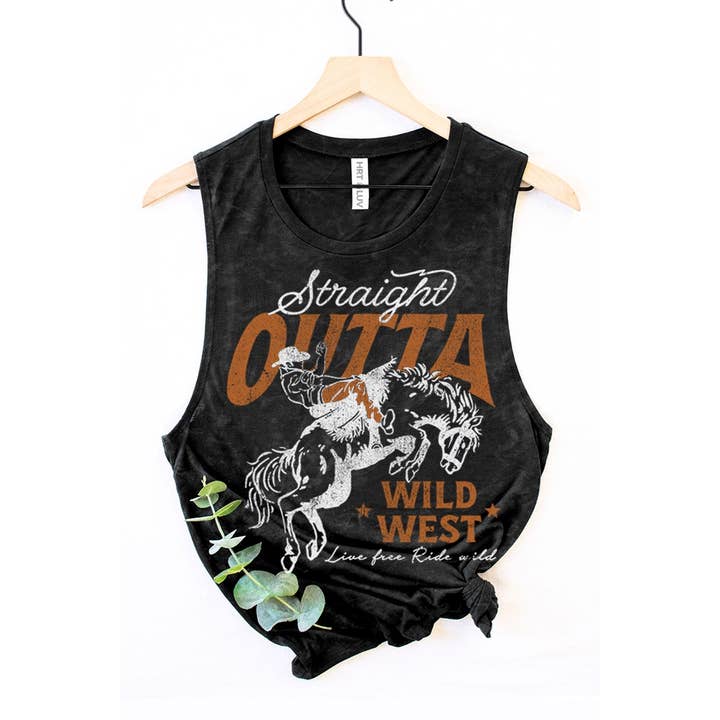 HRTandLUV - Wholesale Tank Top - Women's - STRAIGHT OUTTA WILD WEST GRAPHIC TANK TOP